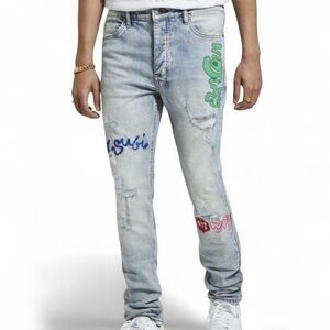 Ksubi Men’s Chitch Outside World Distressed Denim Jeans Size 33x32 Painted EUC